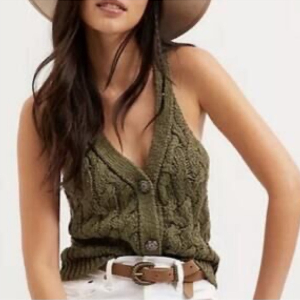 Anthropologie Green Knit Button-Down Top